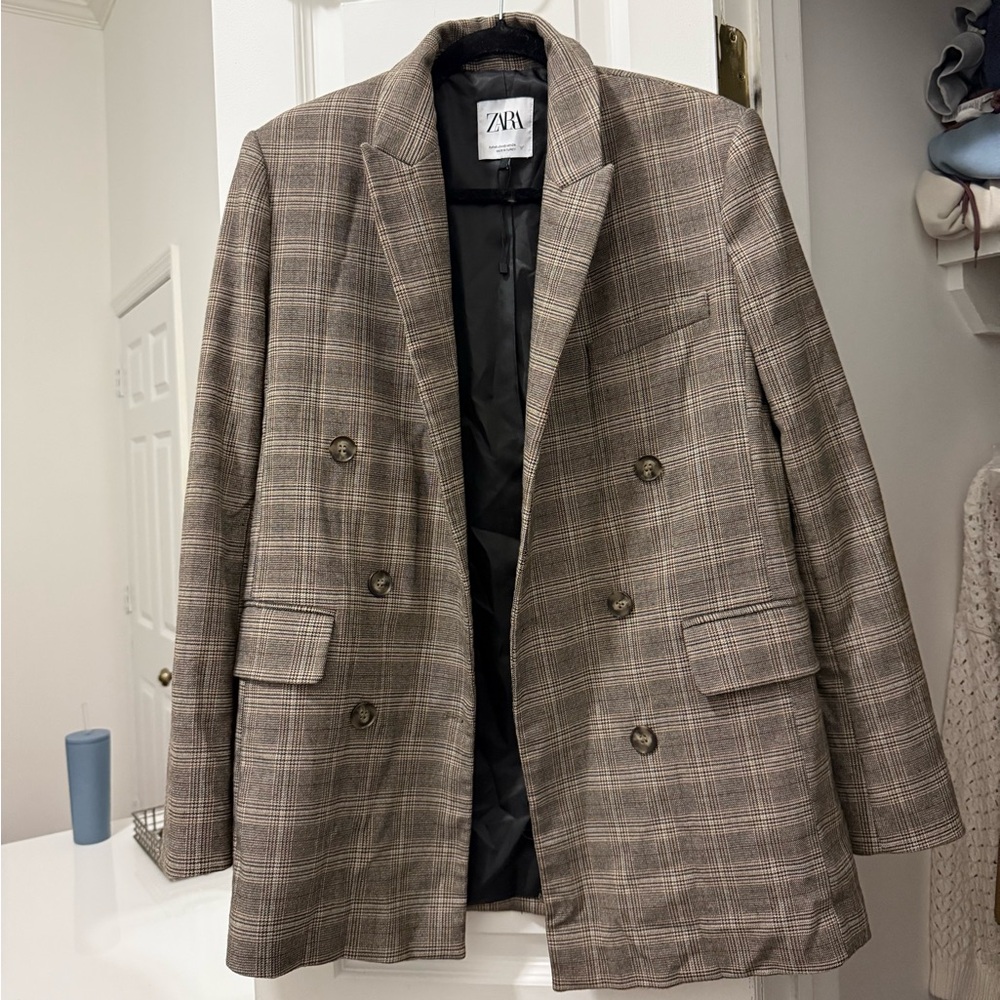 Zara Tan Checkered Jacket
